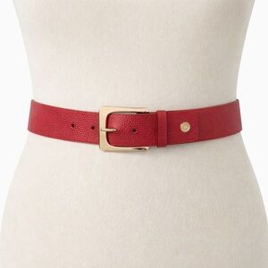 Steve Madden Red Leather Belt Gold Buckle NWT Size Small Minimal Chic